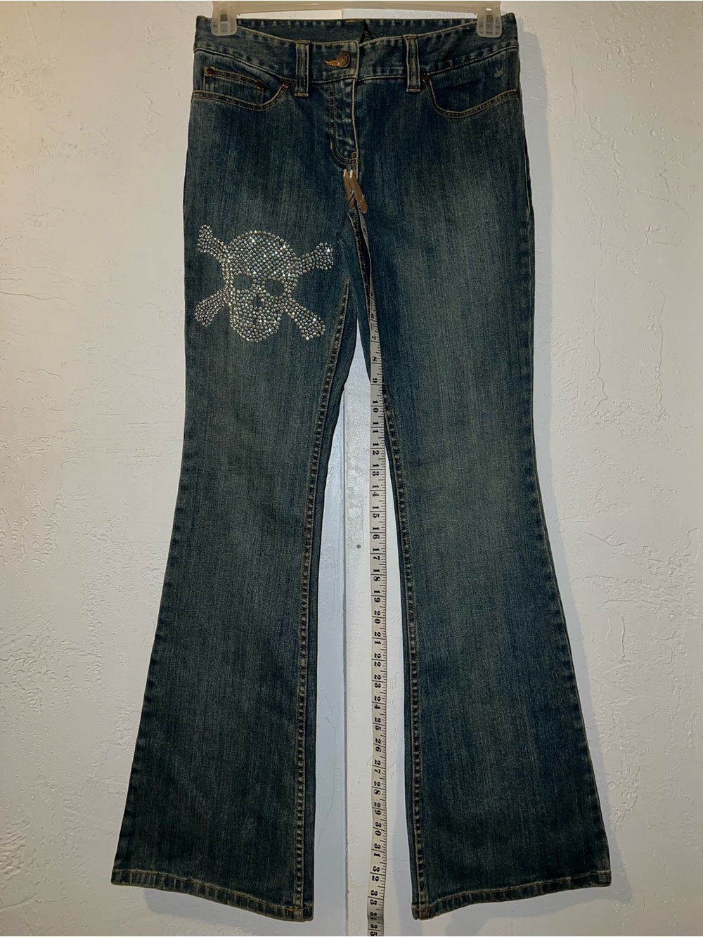 Vintage Y2K Rhinestone Skull Bootcut Jeans - Picture 9 of 10